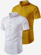 BLUE ROBED men's Casual Slim Fit Half Sleeve Cotton Kurta (Pack 2) Daily Wear in White view 15