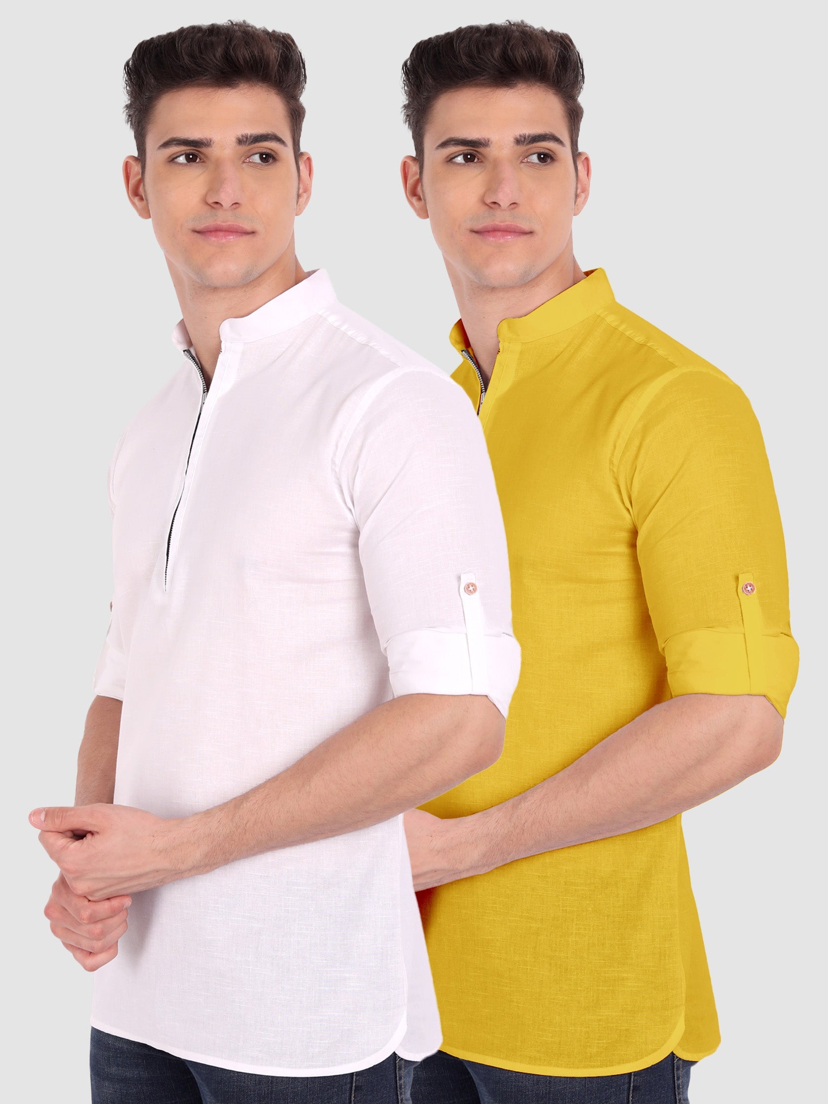 BLUE ROBED men's Casual ZIP Style Full Sleeve Cotton Kurta (Pack 2) in White view 2