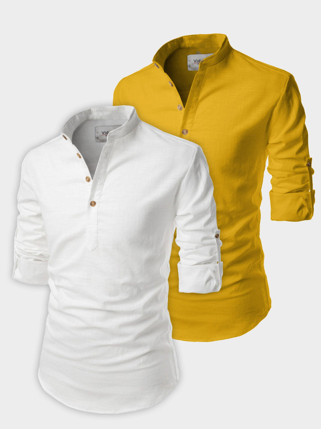 BLUE ROBED men's Casual Slim Fit Full Sleeve Cotton Kurta (Pack 2) in White style C view 5