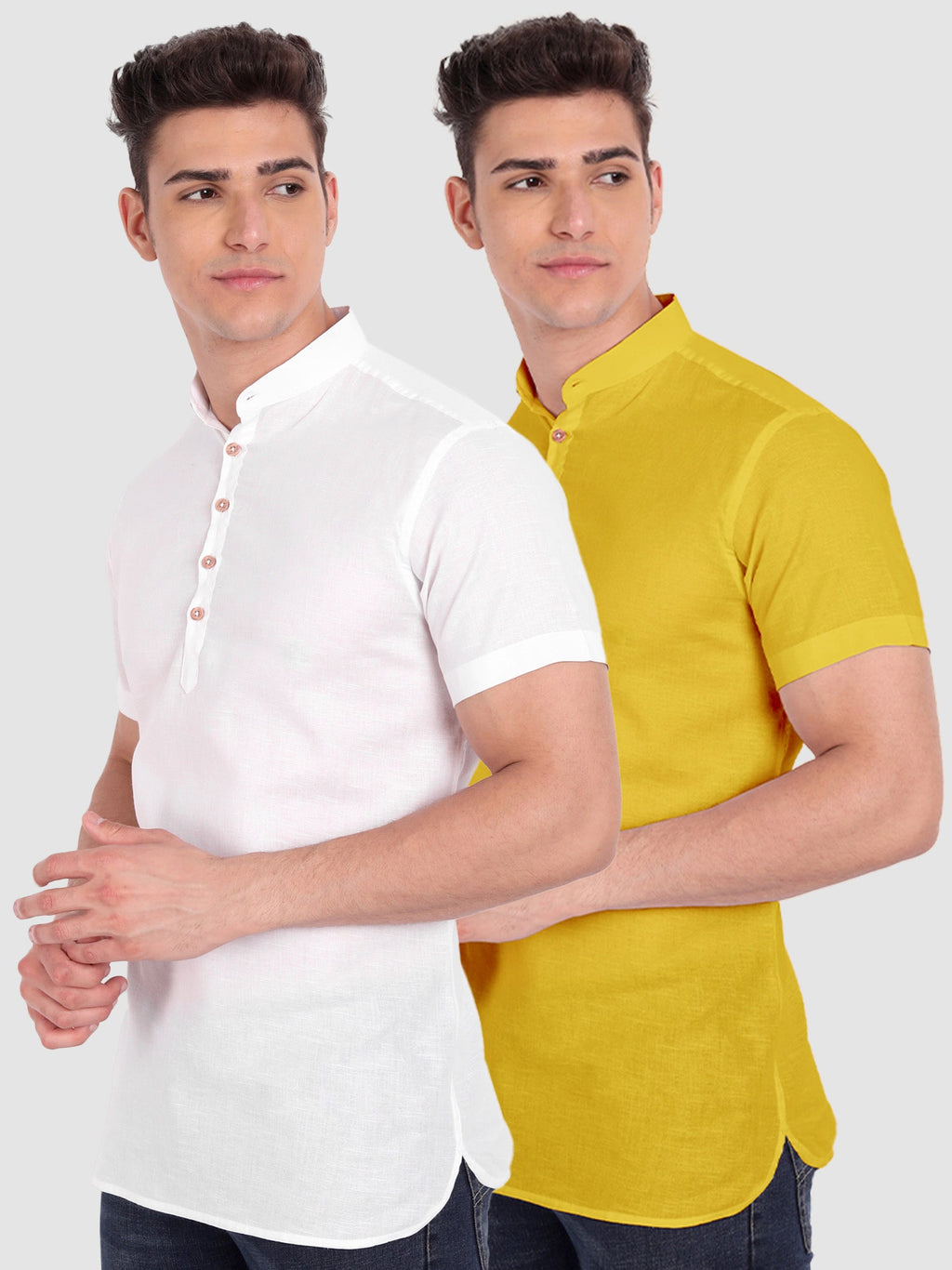 BLUE ROBED men's Casual Slim Fit Half Sleeve Cotton Kurta (Pack 2) Office Wear in White view 15