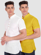 BLUE ROBED men's Casual Slim Fit Half Sleeve Cotton Kurta (Pack 2) Office Wear in White view 15