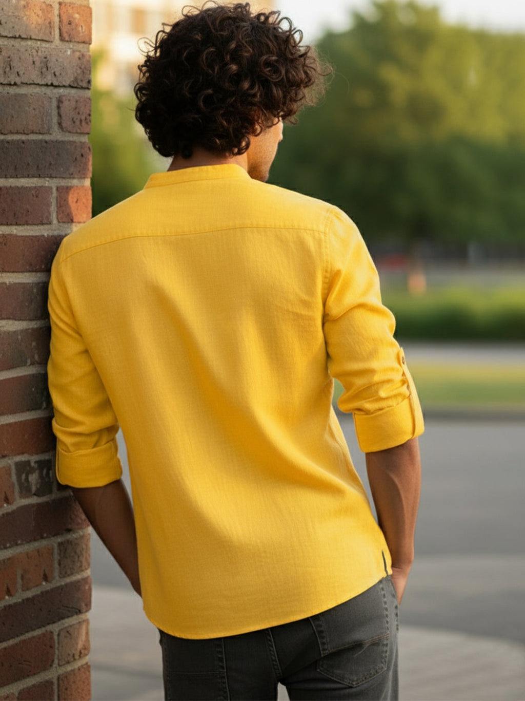 BLUE ROBED Full Sleeve Kurta for men Daily Wear in Yellow view 79