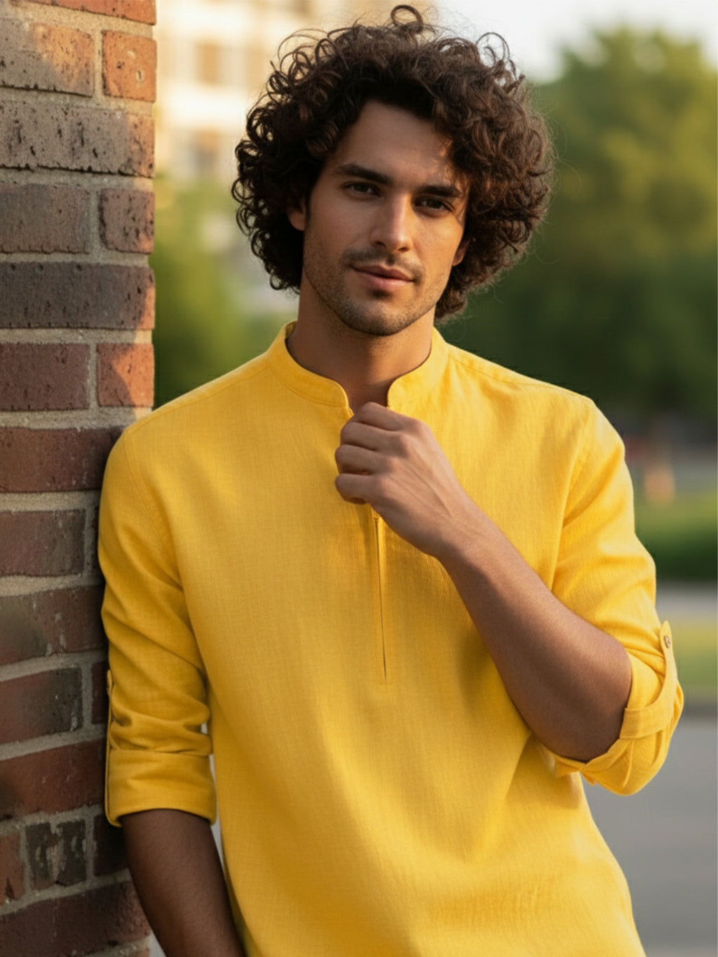 BLUE ROBED Full Sleeve Kurta for men Daily Wear in Yellow view 16