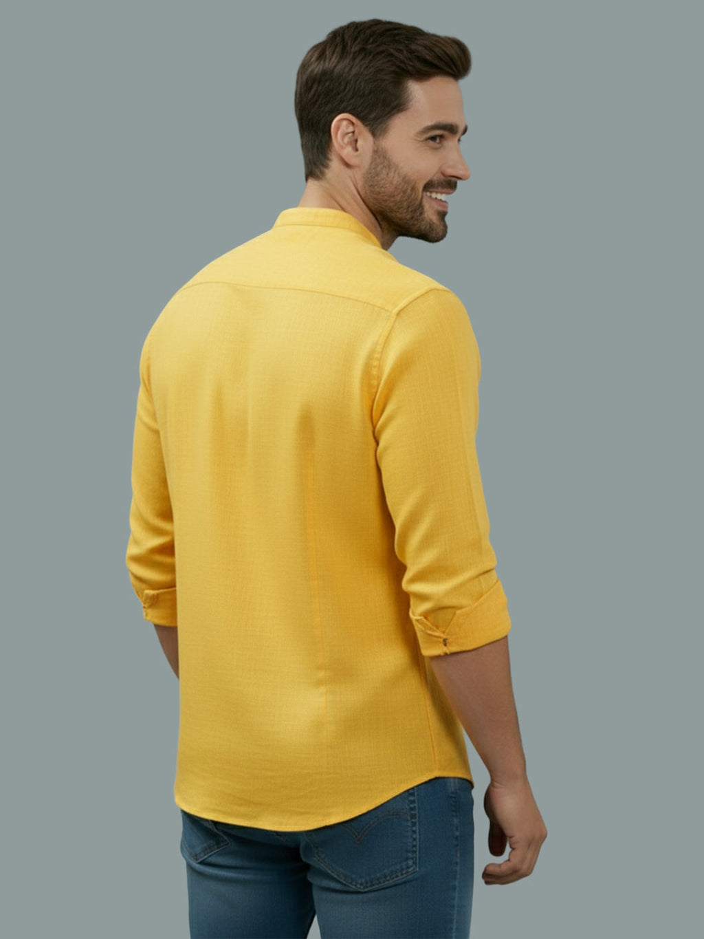 Full Sleeve Chinese Collar Cotton Slim Shirt for Men and Boys in Shirt For Men And Pink by BLUE ROBED, detail view