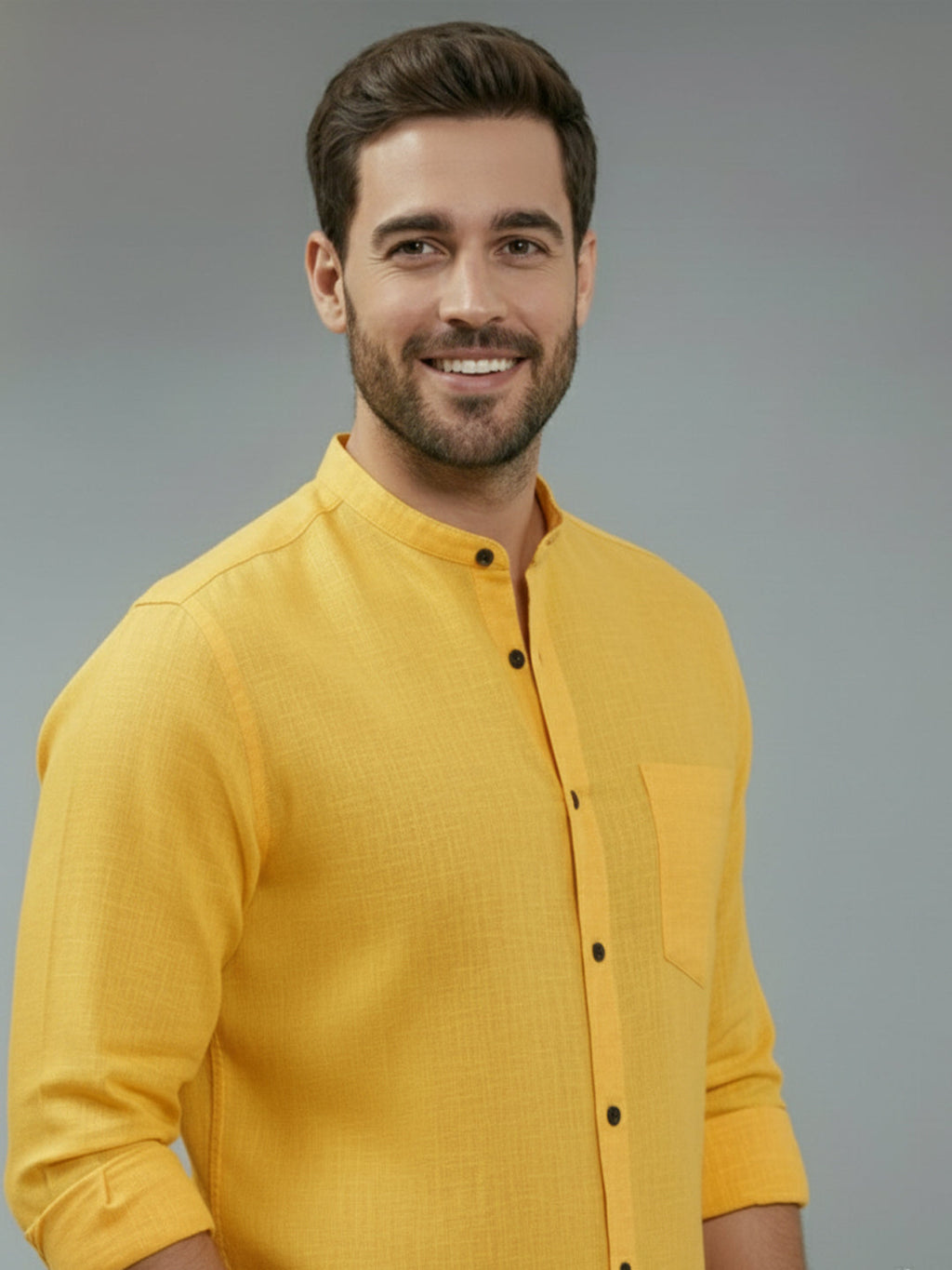 Full Sleeve Chinese Collar Cotton Slim Shirt for Men and Boys in Shirt For Men And Pink by BLUE ROBED, style view