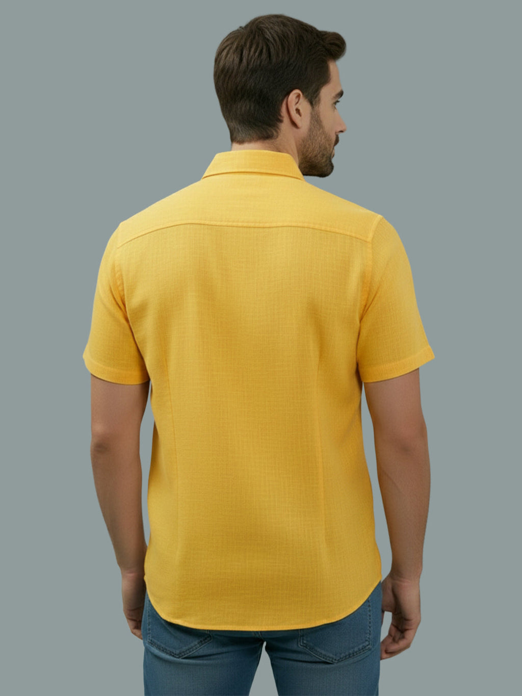 Half Sleeve Spread Collar Cotton Slim Shirt for Men and Boys in Shirt For Men And Yellow by BLUE ROBED, detail view