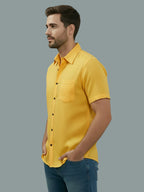 Half Sleeve Spread Collar Cotton Slim Shirt for Men and Boys in Shirt For Men And Yellow by BLUE ROBED, style view