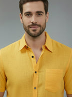 Half Sleeve Spread Collar Cotton Slim Shirt for Men and Boys in Shirt For Men And Yellow by BLUE ROBED, fit view