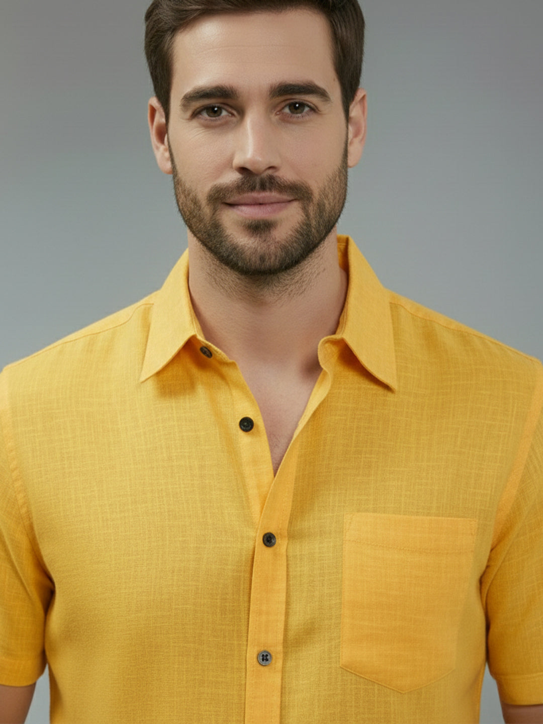 Half Sleeve Spread Collar Cotton Slim Shirt for Men and Boys in Shirt For Men And Yellow by BLUE ROBED, fit view