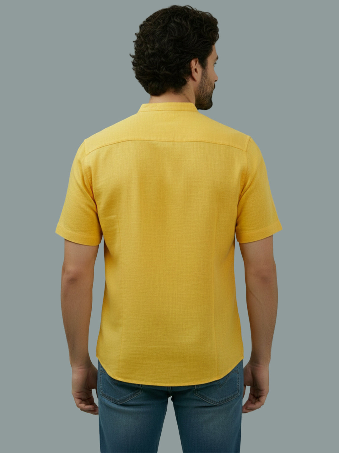 Half Sleeve Chinese Collar Cotton Slim Shirt for Men and Boys in Shirt For Men And White by BLUE ROBED, fabric detail