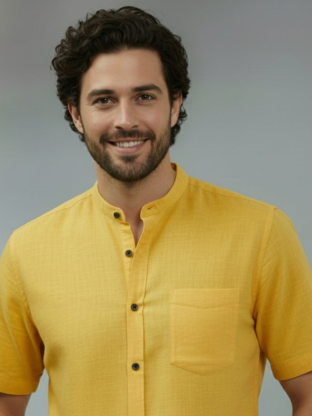 Half Sleeve Chinese Collar Cotton Slim Shirt for Men and Boys in Shirt For Men And White by BLUE ROBED, side view