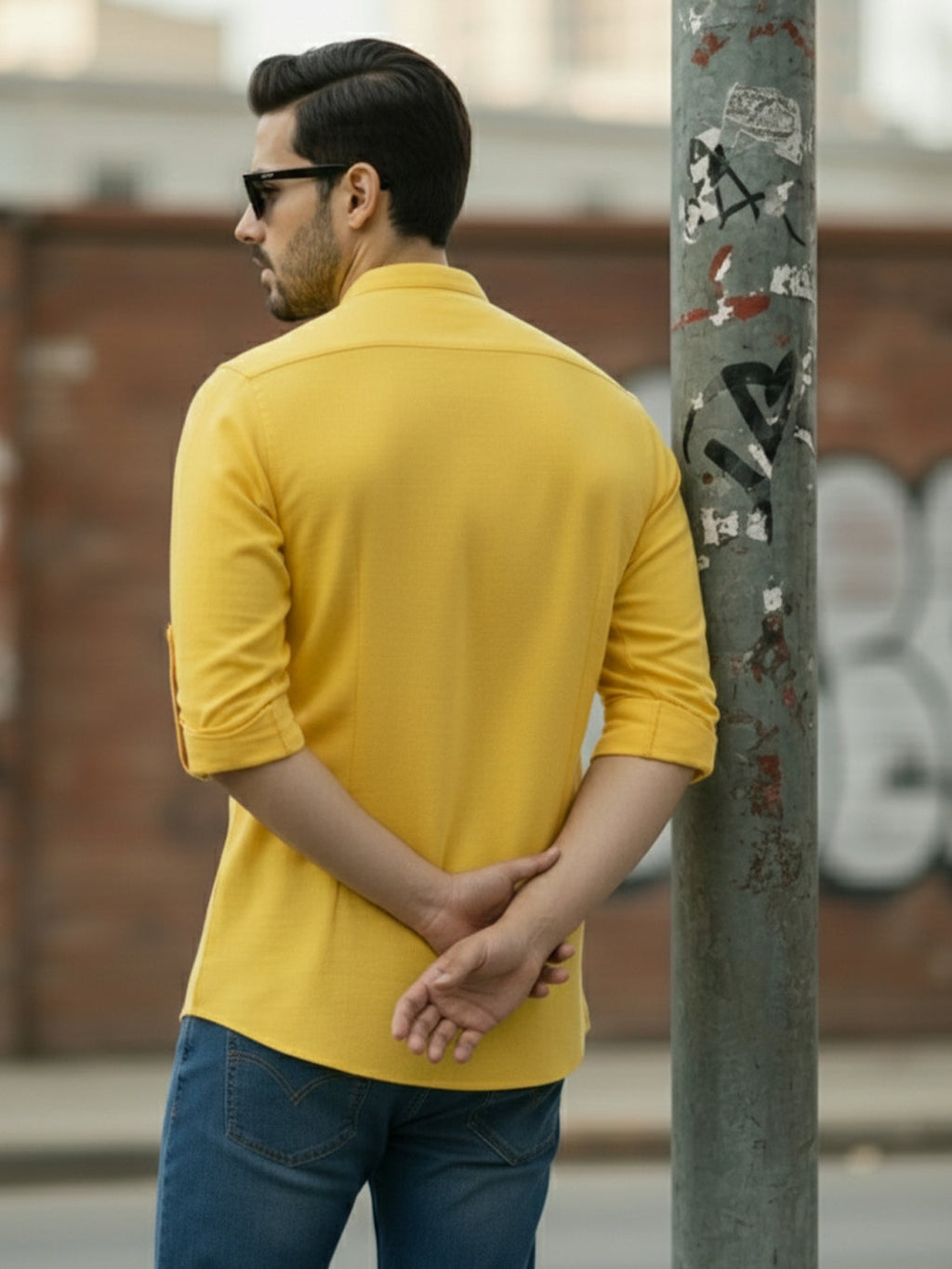 BLUE ROBED Full Sleeve Kurta for men Office Wear in Yellow view 4