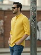 BLUE ROBED Full Sleeve Kurta for men Office Wear in Yellow view 3