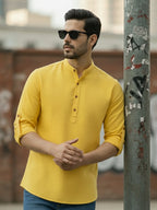 BLUE ROBED Full Sleeve Kurta for men Office Wear in Yellow view 2