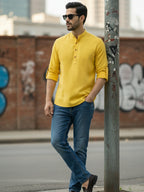BLUE ROBED Full Sleeve Kurta for men Office Wear in Yellow view 6