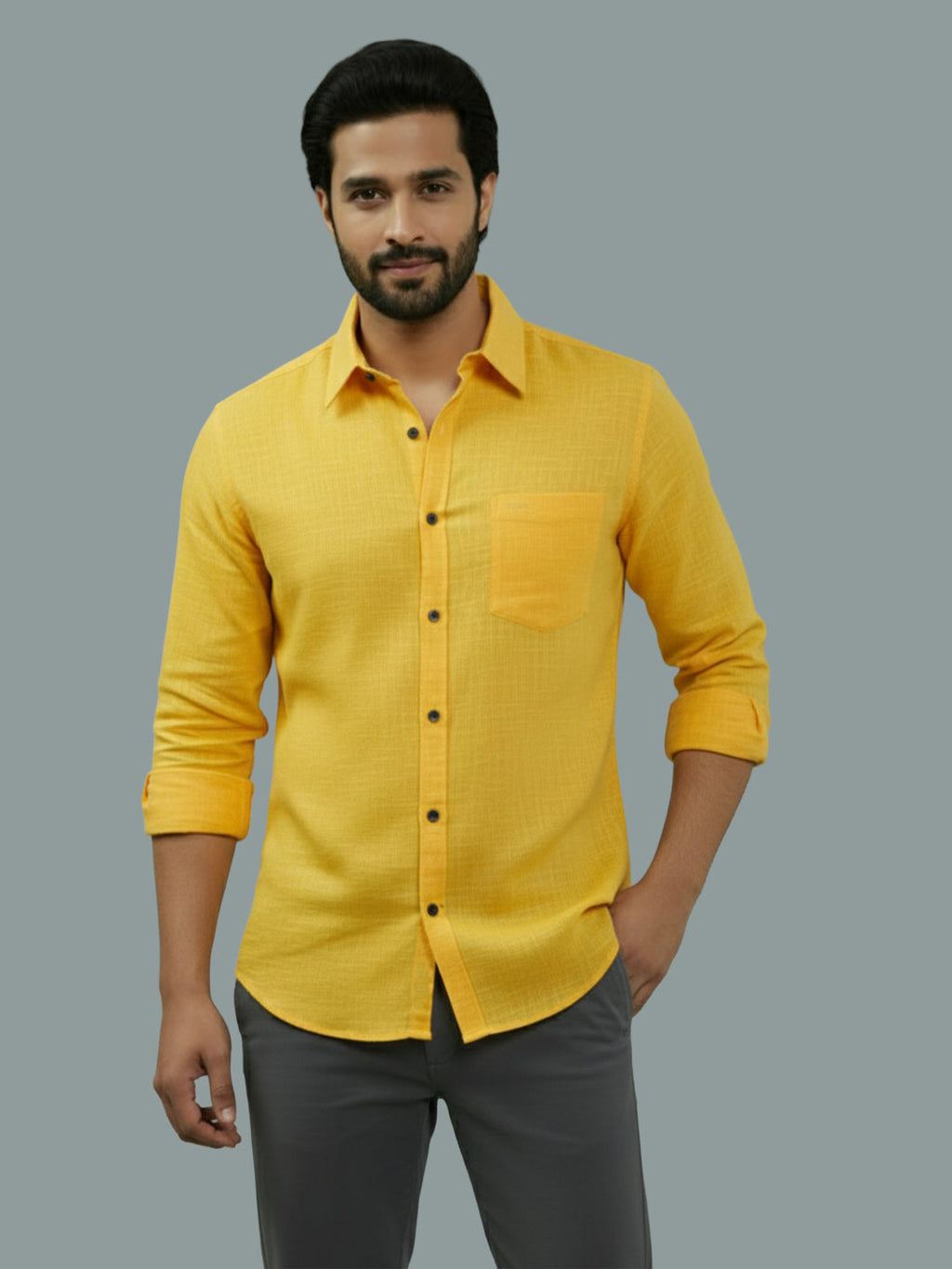 Full Sleeve Spread Collar Cotton Slim Shirt for Men and Boys in Shirt For Men And Green by BLUE ROBED, fit view