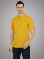 BLUE ROBED Half Sleeve Kurta for men in Yellow view 47