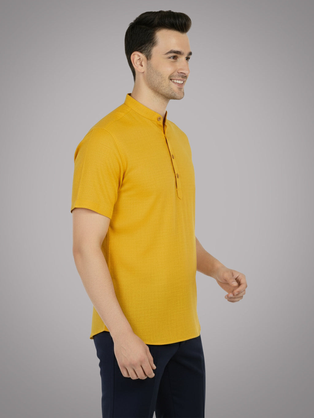 BLUE ROBED Half Sleeve Kurta for men in Yellow view 67