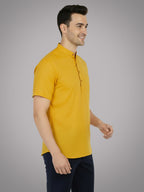 BLUE ROBED Half Sleeve Kurta for men in Yellow view 67
