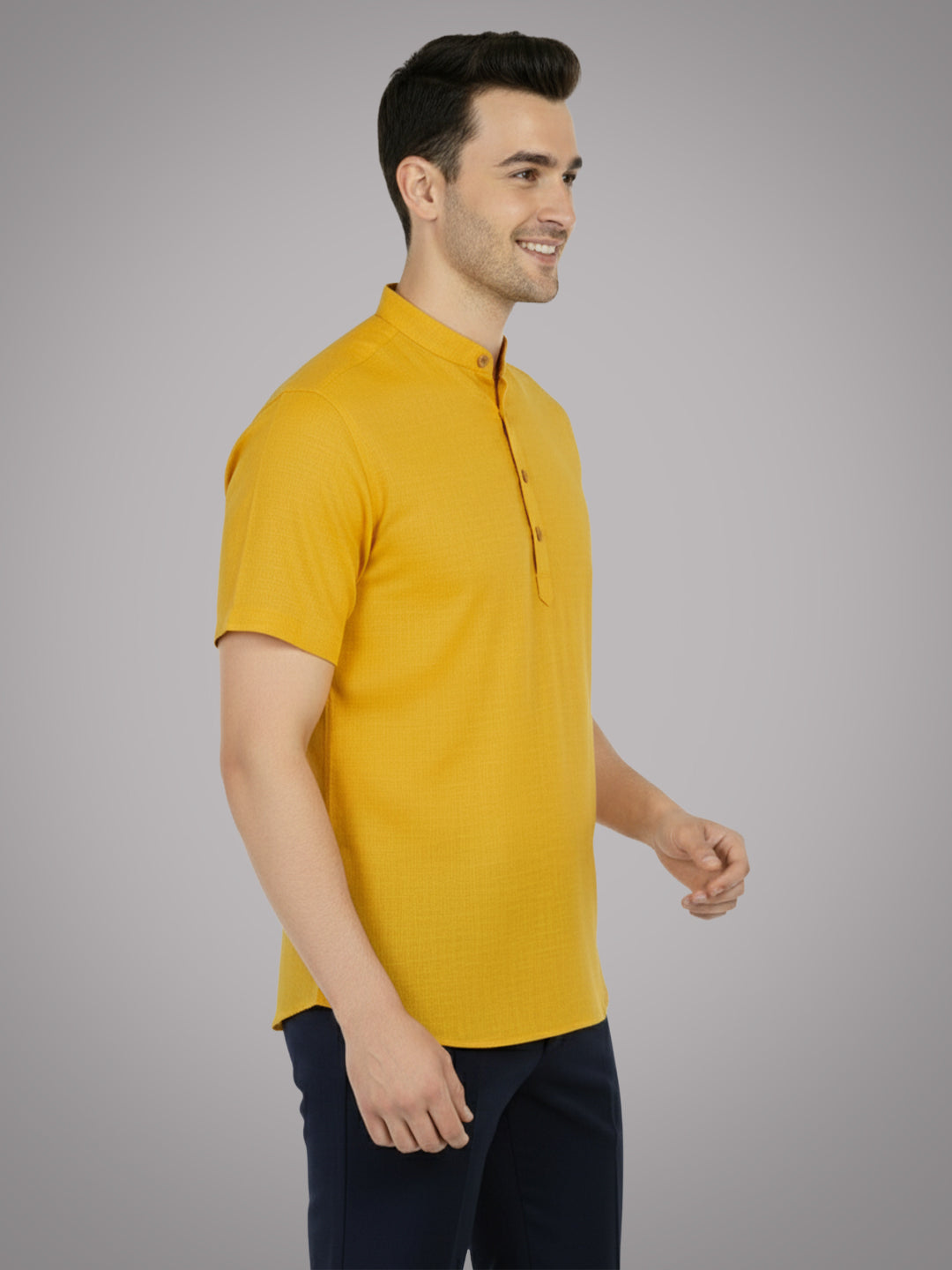 BLUE ROBED Half Sleeve Kurta for men in Yellow view 67