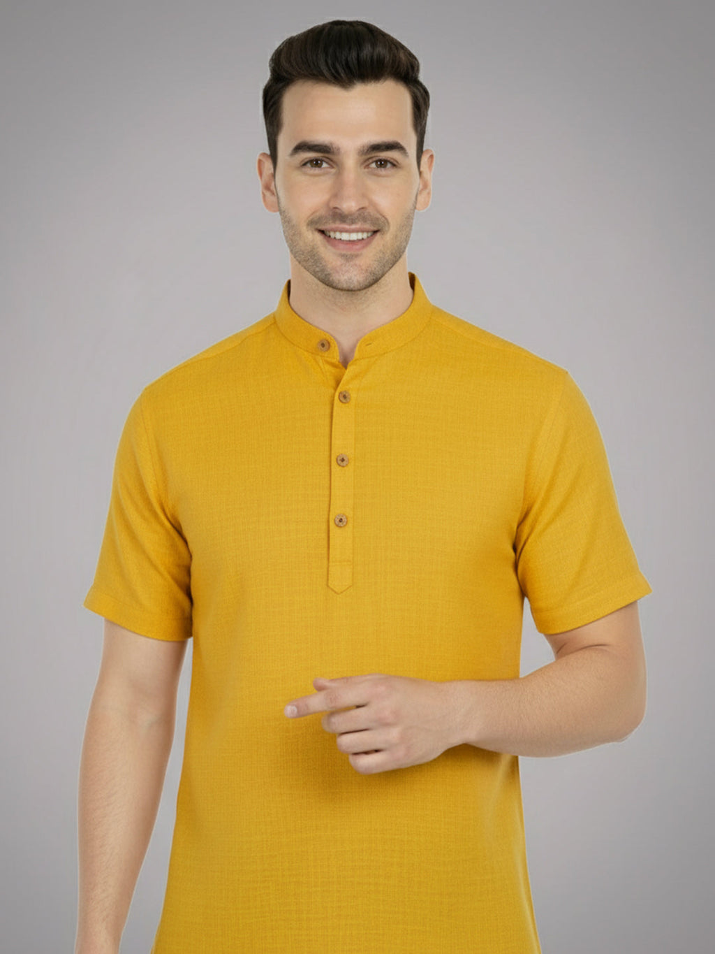 BLUE ROBED Half Sleeve Kurta for men in Yellow view 68