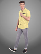 Men's Casual Half Sleeve Silver Button Shirt in Black by BLUE ROBED, side view