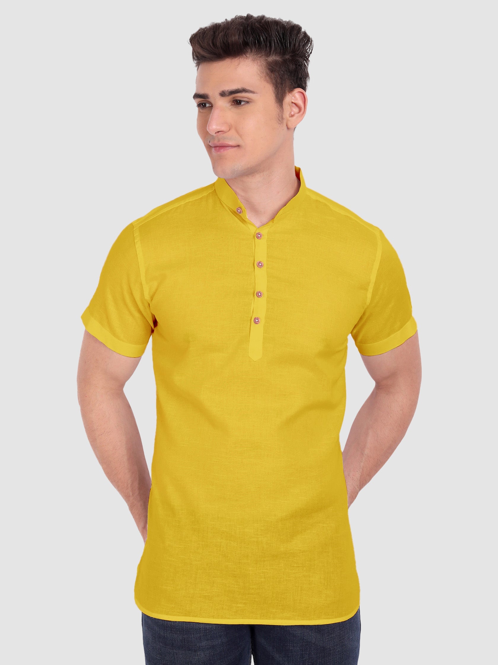 BLUE ROBED men's Half Sleeve Casual Cotton Kurta Daily Wear in Yellow view 57