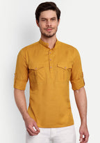 BLUE ROBED men's Casual Slim Fit Full Sleeve Double Pocket Cotton Trendy Kurta in Yellow view 99