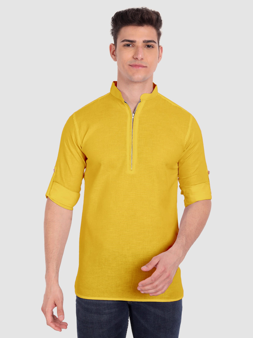 BLUE ROBED men's Casual ZIP Style Full Sleeve Cotton Kurta in Yellow view 71