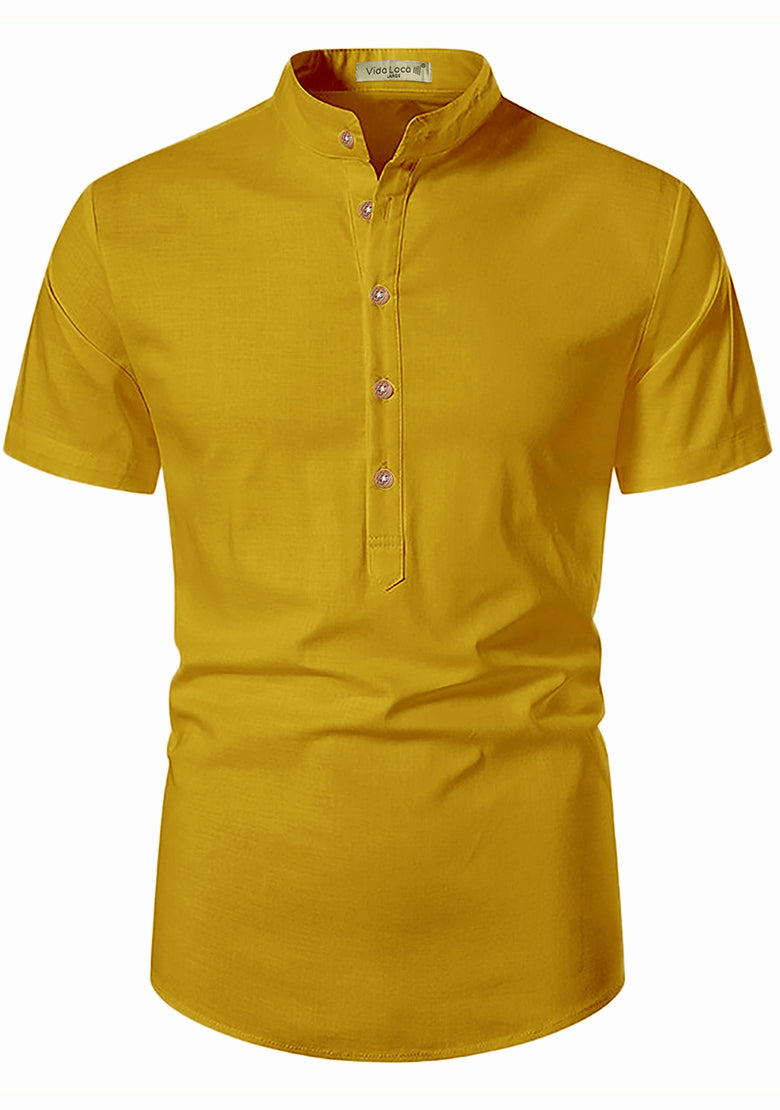 BLUE ROBED men's Half Sleeve Casual Cotton Kurta Office Wear in Yellow view 48