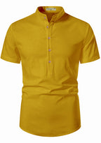 BLUE ROBED men's Half Sleeve Casual Cotton Kurta Office Wear in Yellow view 48