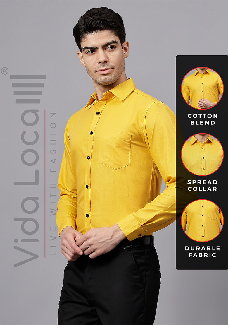 Men's Cotton Blend Slim Fit Formal Shirt in Beige by BLUE ROBED, side view