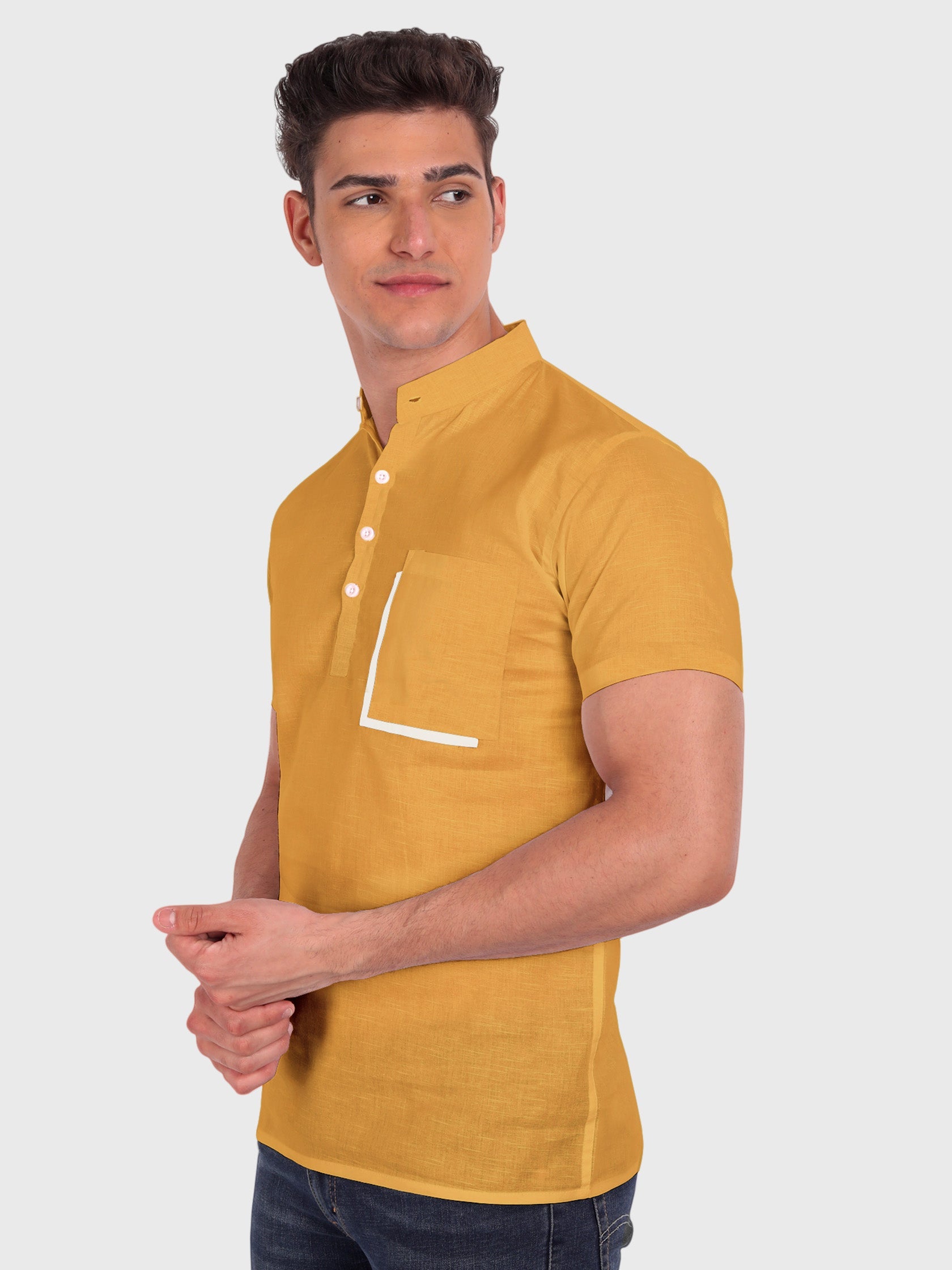 BLUE ROBED men's Casual Half Sleeve Slim Fit Kurta in Yellow view 12