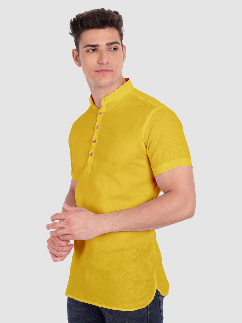 BLUE ROBED men's Half Sleeve Casual Cotton Kurta Daily Wear in Yellow view 58