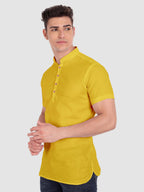 BLUE ROBED men's Half Sleeve Casual Cotton Kurta Daily Wear in Yellow view 58