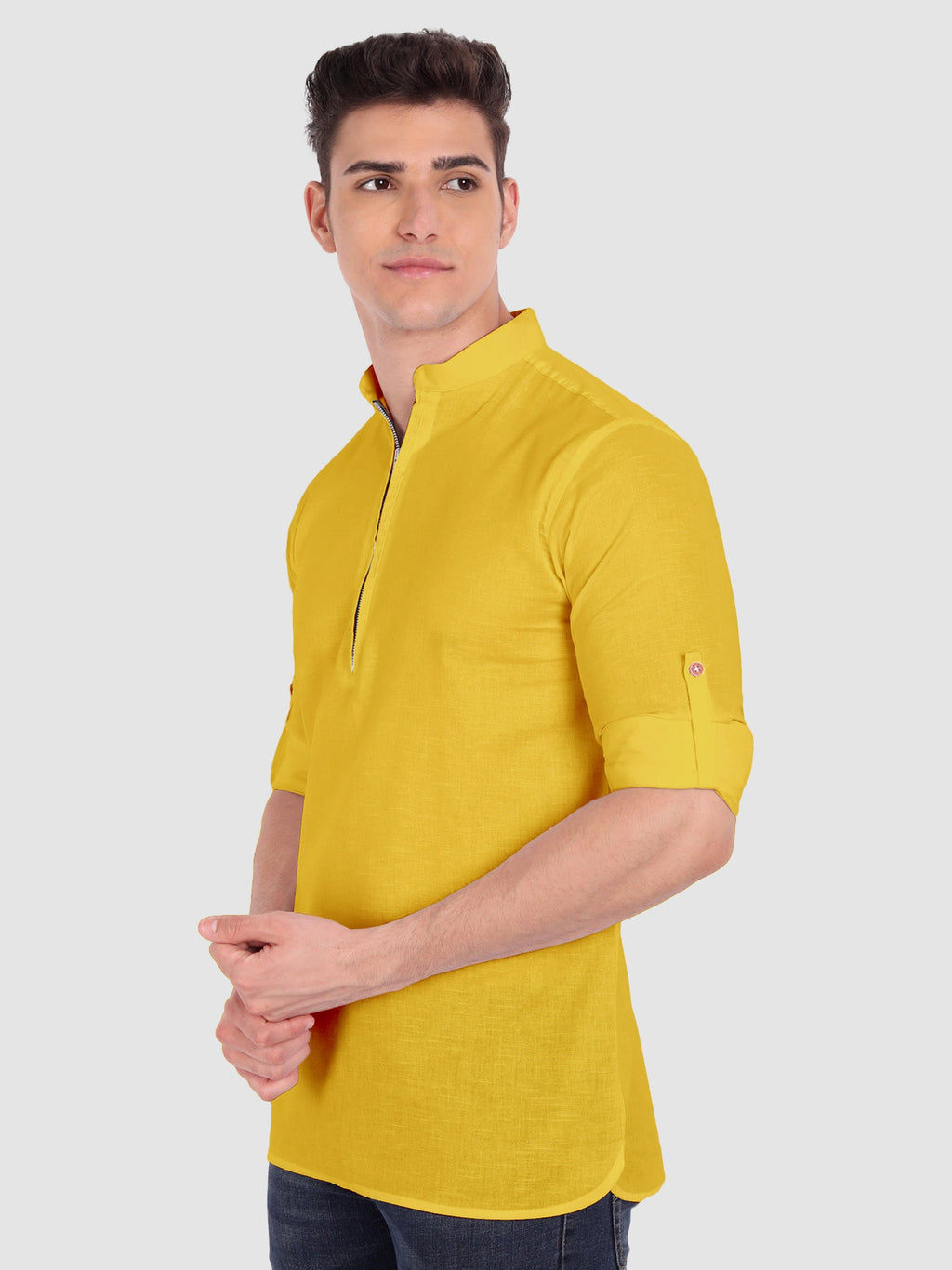 BLUE ROBED men's Casual ZIP Style Full Sleeve Cotton Kurta in Yellow view 72