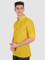 BLUE ROBED men's Casual ZIP Style Full Sleeve Cotton Kurta in Yellow view 72