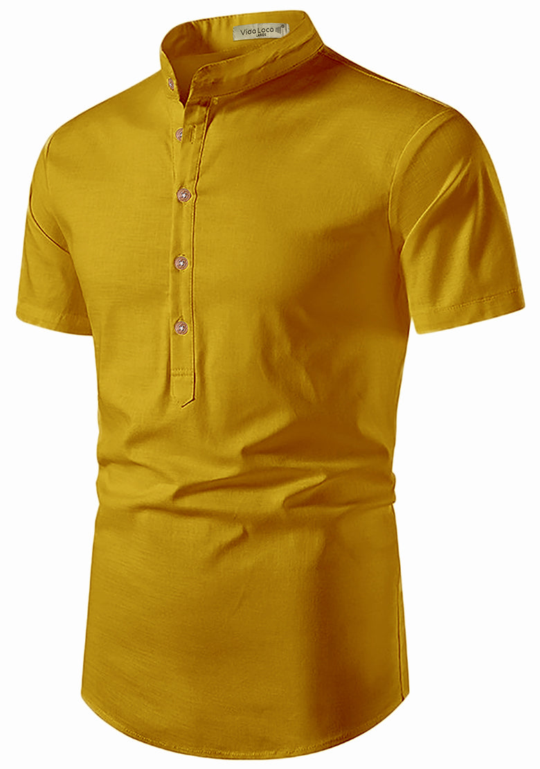 BLUE ROBED men's Half Sleeve Casual Cotton Kurta Office Wear in Yellow view 49