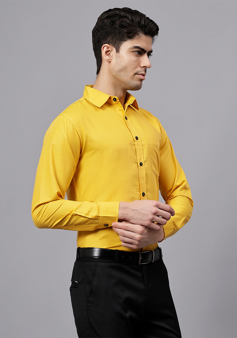 Men's Cotton Blend Slim Fit Formal Shirt in Beige by BLUE ROBED, front view
