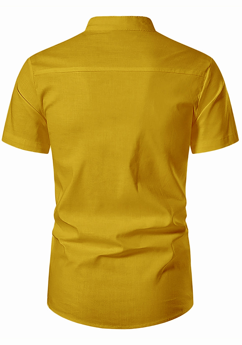 BLUE ROBED men's Half Sleeve Casual Cotton Kurta Office Wear in Yellow view 50