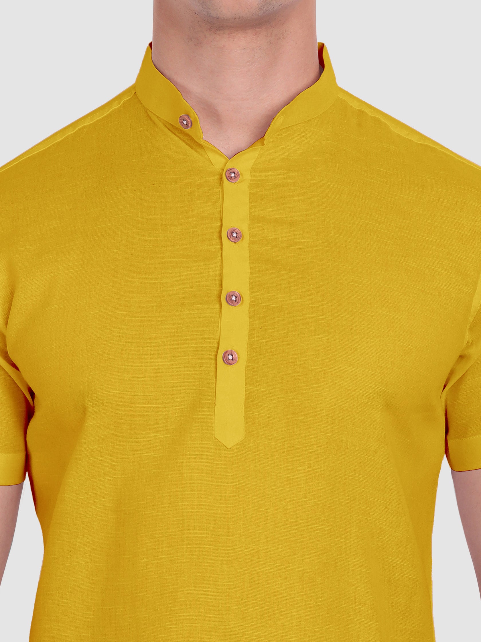 BLUE ROBED men's Half Sleeve Casual Cotton Kurta Daily Wear in Yellow view 59