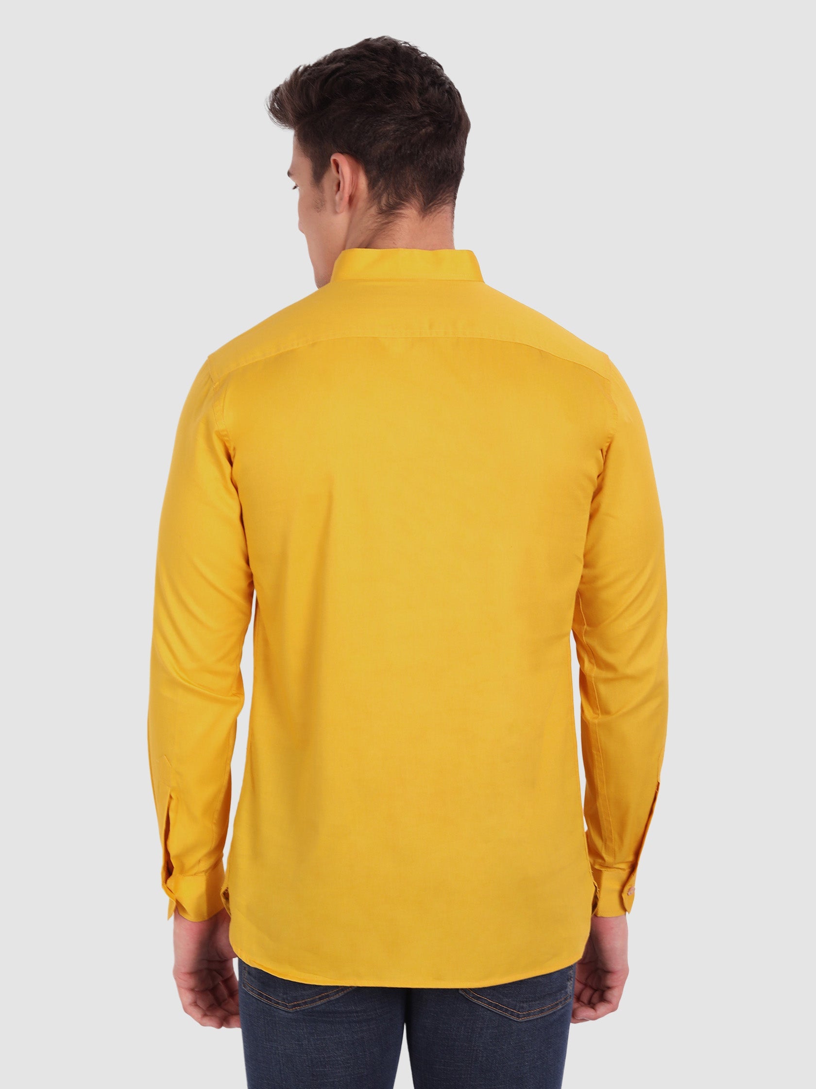 BLUE ROBED men's Casual Slim Fit Full Sleeve Cotton Kurta in Yellow view 35