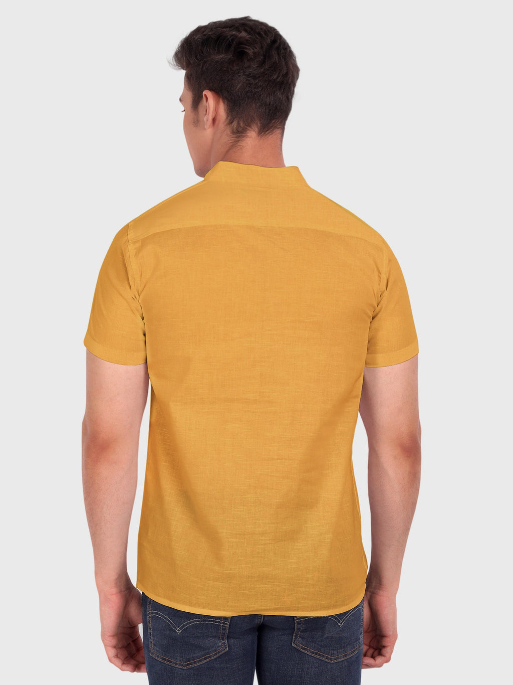 BLUE ROBED men's Casual Half Sleeve Slim Fit Kurta in Yellow view 13