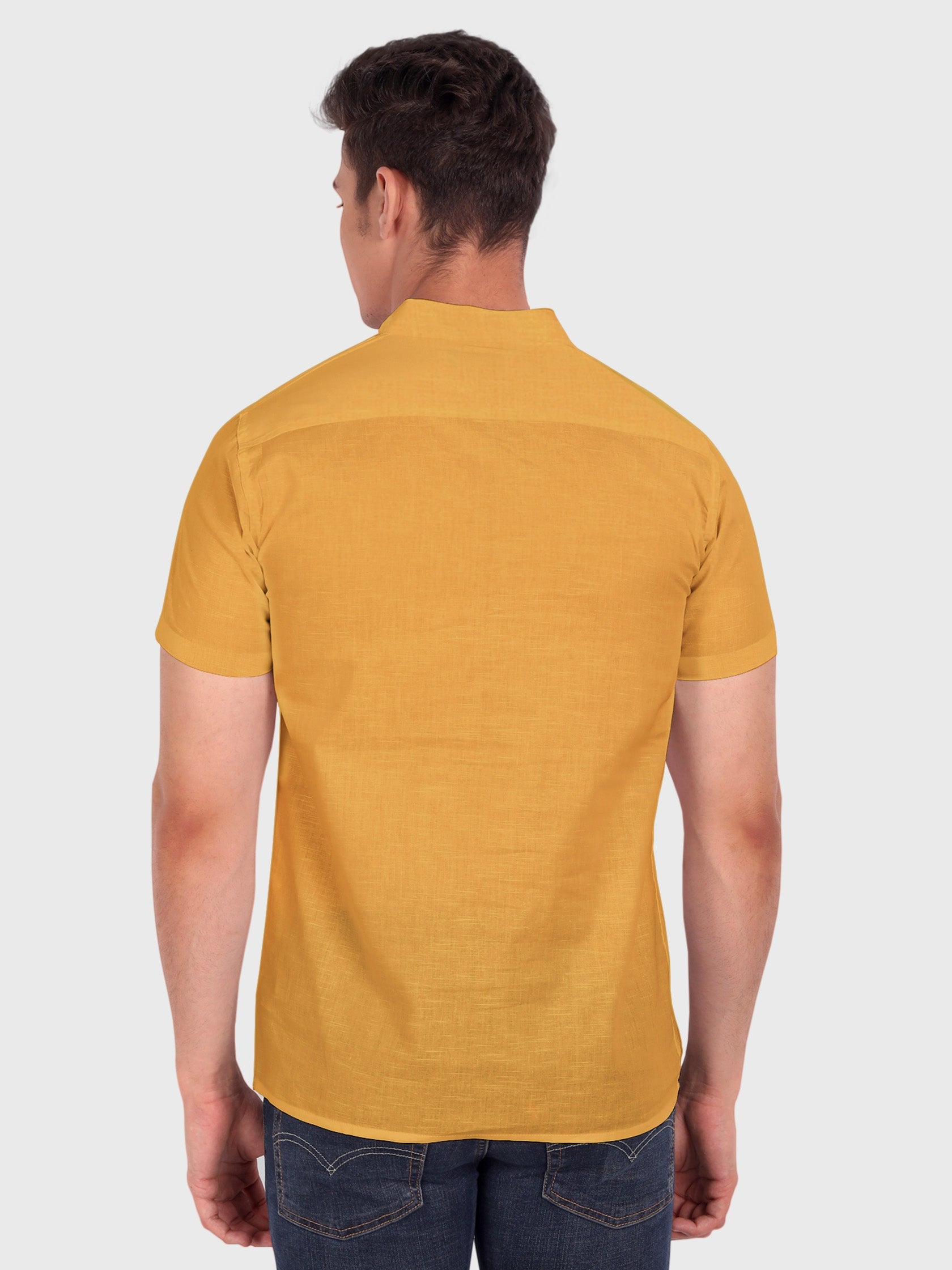 BLUE ROBED men's Casual Half Sleeve Slim Fit Kurta in Yellow view 13