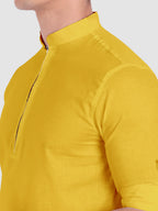 BLUE ROBED men's Casual ZIP Style Full Sleeve Cotton Kurta in Yellow view 74