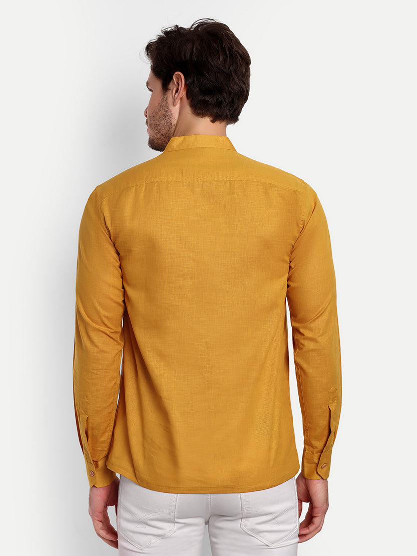 BLUE ROBED men's Casual Slim Fit Full Sleeve Double Pocket Cotton Trendy Kurta in Yellow view 3