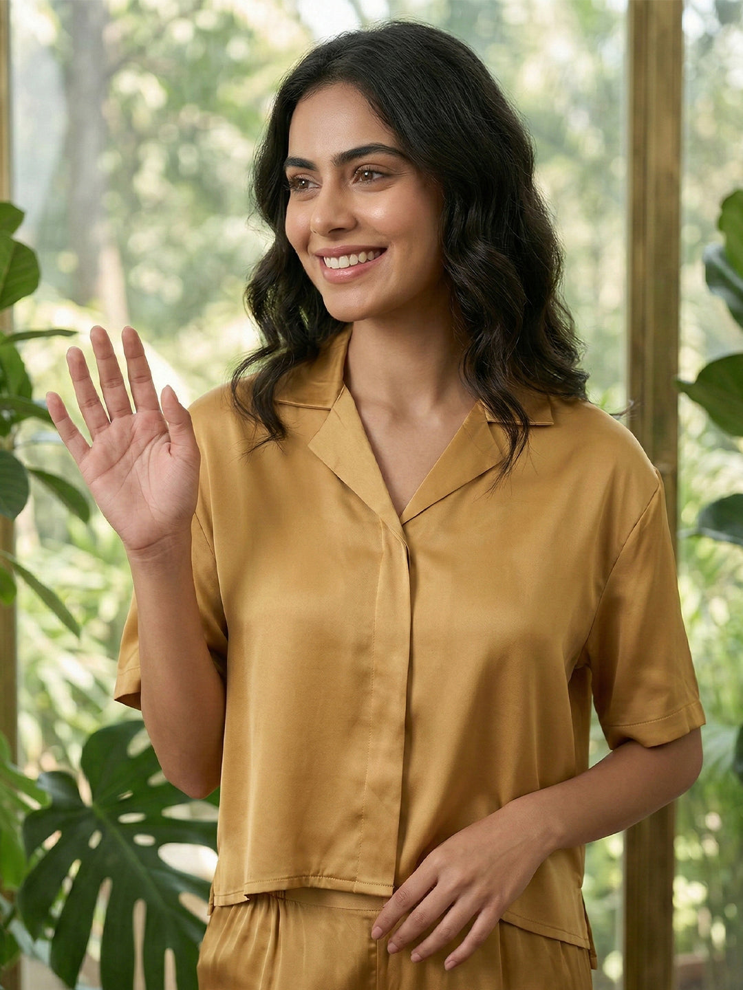 Women’s Mustard Gold Linen Lounge Co-ord Set | Relaxed Fit Nightwear & Casual Wear