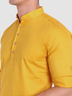 BLUE ROBED men's Casual Slim Fit Full Sleeve Cotton Kurta in Yellow view 36