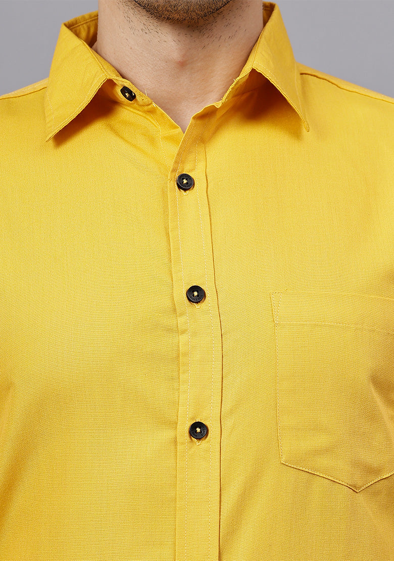 Men's Cotton Blend Slim Fit Formal Shirt in Beige by BLUE ROBED, detail view