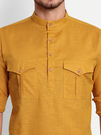 BLUE ROBED men's Casual Slim Fit Full Sleeve Double Pocket Cotton Trendy Kurta in Yellow view 4